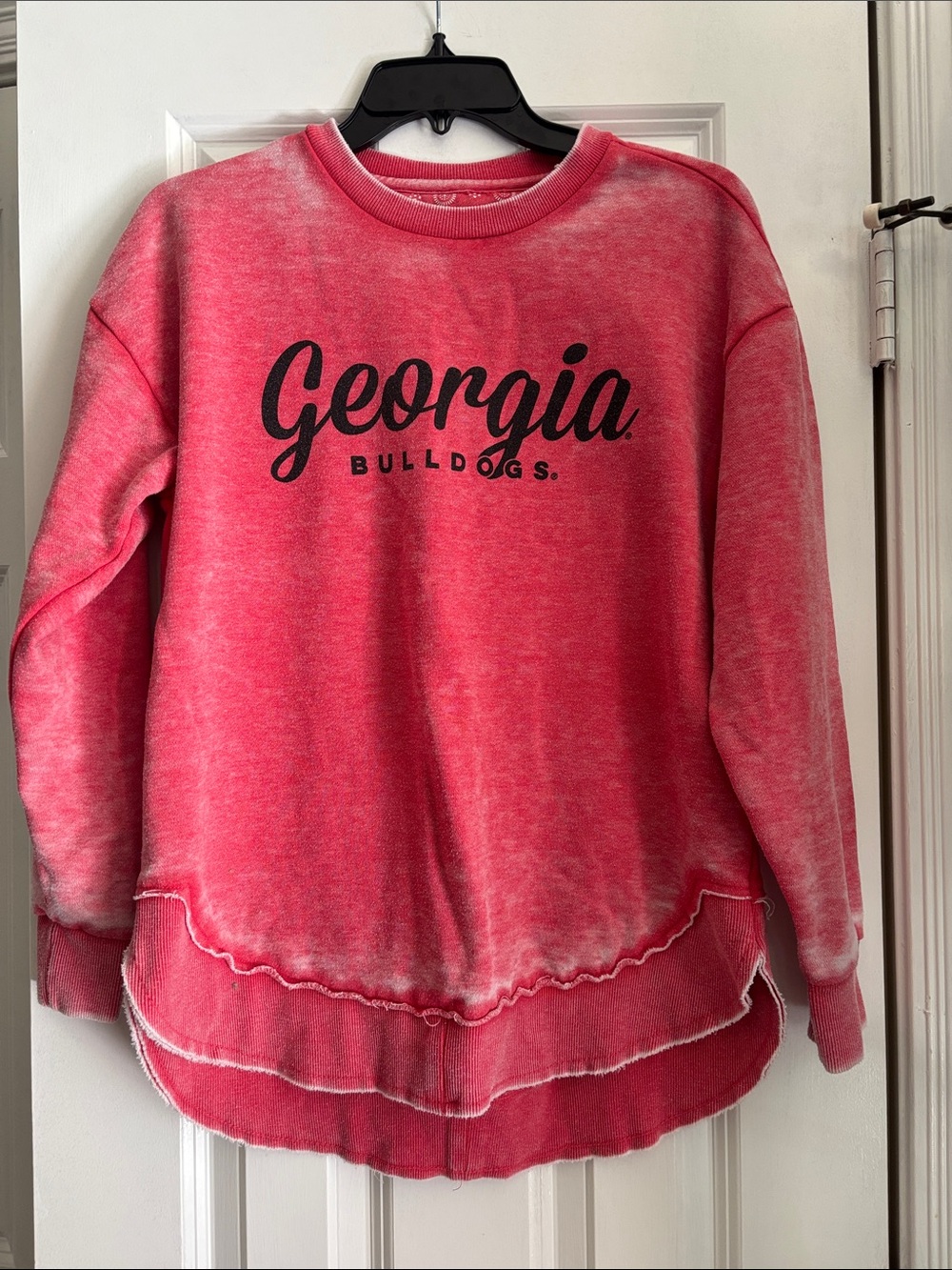 Pressbox Heathered Pink Distressed Crewneck Sweatshirt